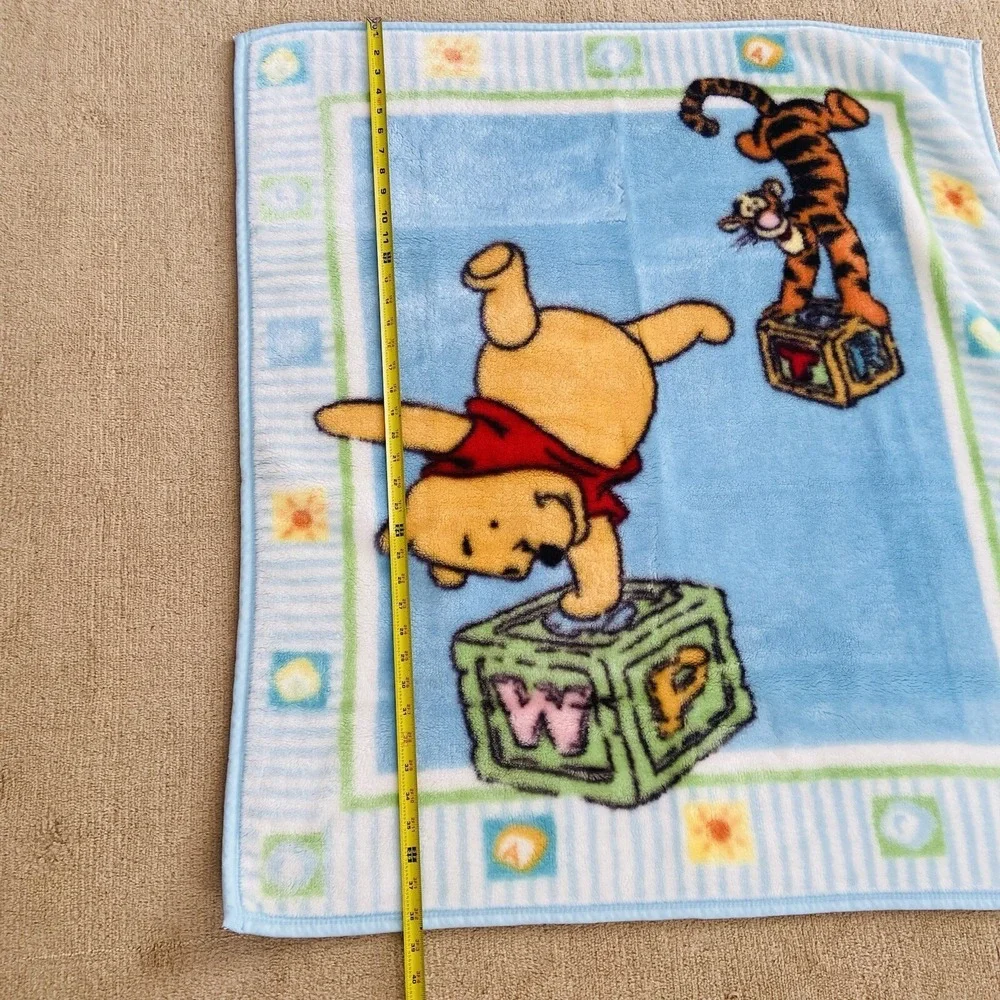 Vintage Disney Winnie the Pooh Tigger Blocks Blue Plush Baby Blanket Lovey Minky